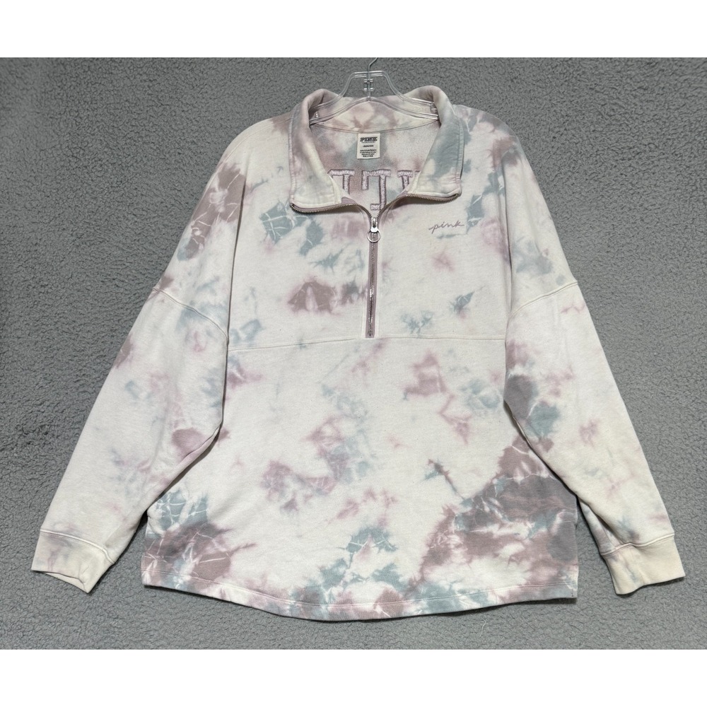 Victorias Secret LOVE PINK tie-dye 1/2 zip pullover sweatshirt womens Large